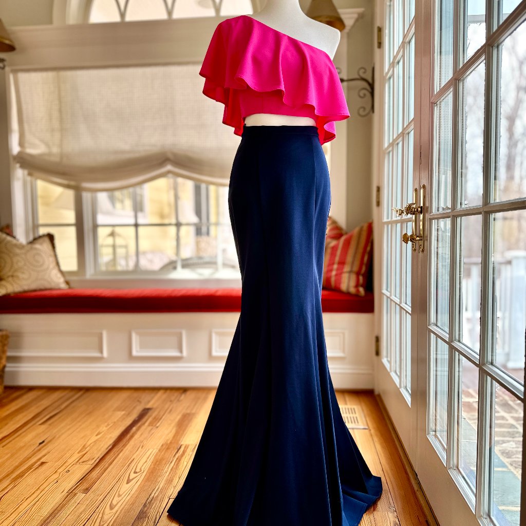 Jovani 49532 Two-Piece Fuchsia & Navy One-Shoulder Mermaid Gown - Nwt - Size 6